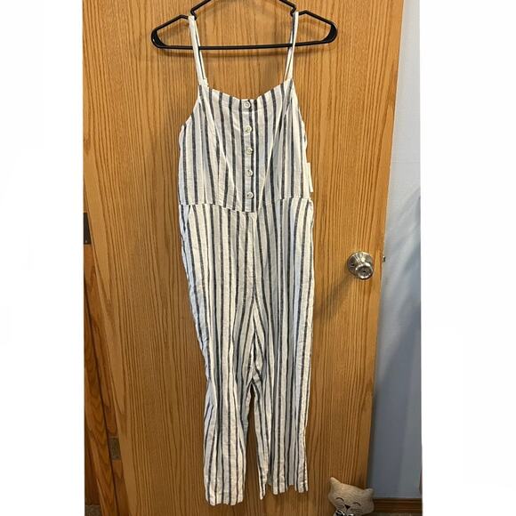NWT Old Navy Sleeveless Striped Romper Size Small Linen Blend w/ Pockets - Picture 1 of 10